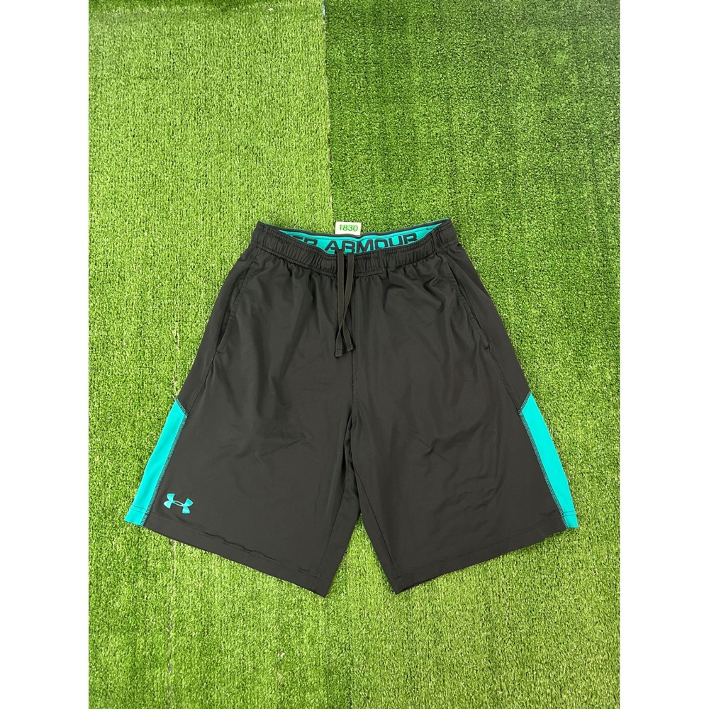 Under Armour Mens HeatGear Athletic Shorts Black Teal Loose Fit Medium MD